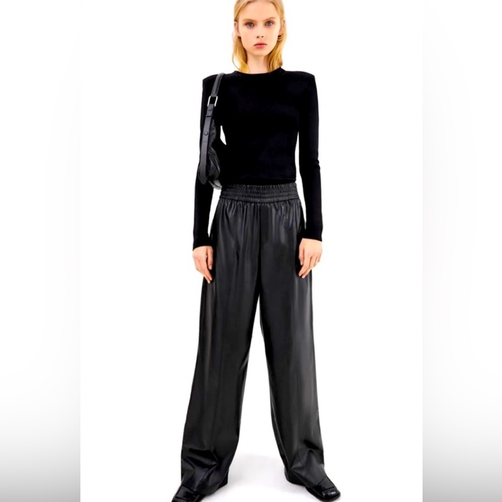 Zara Waxed Effect Coated  Wide Leg Pants